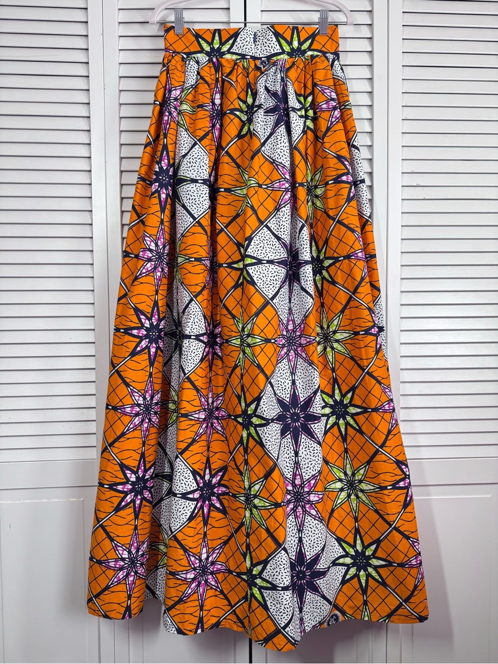 Chen Burkett New York Long Maxi Skirt African Print Orange Geometric Medium - Picture 7 of 11